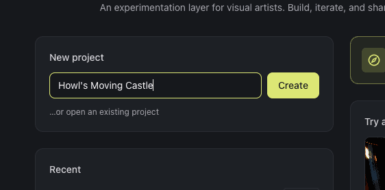 Creating a new project on the Inline Studio home screen.