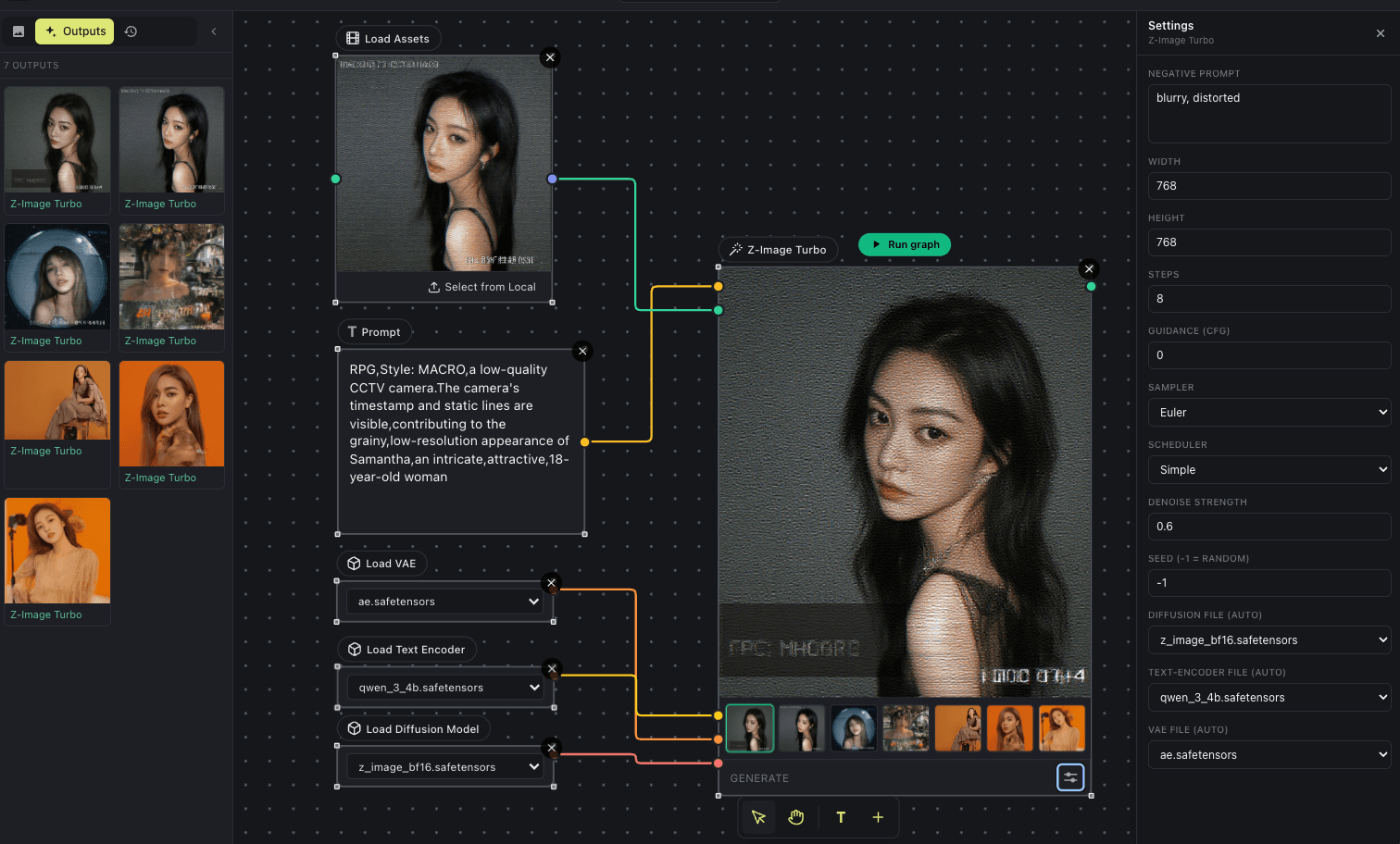 A Z-Image Turbo node in Inline Studio generating an image locally on the built-in Inline Core engine.