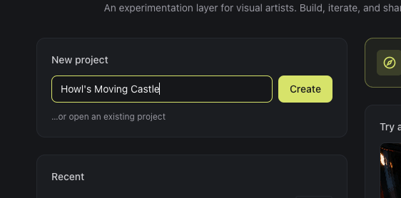 Creating a new project on the Inline Studio home screen.