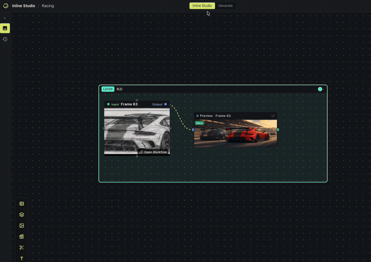 Importing media into the Library panel in Inline Studio.