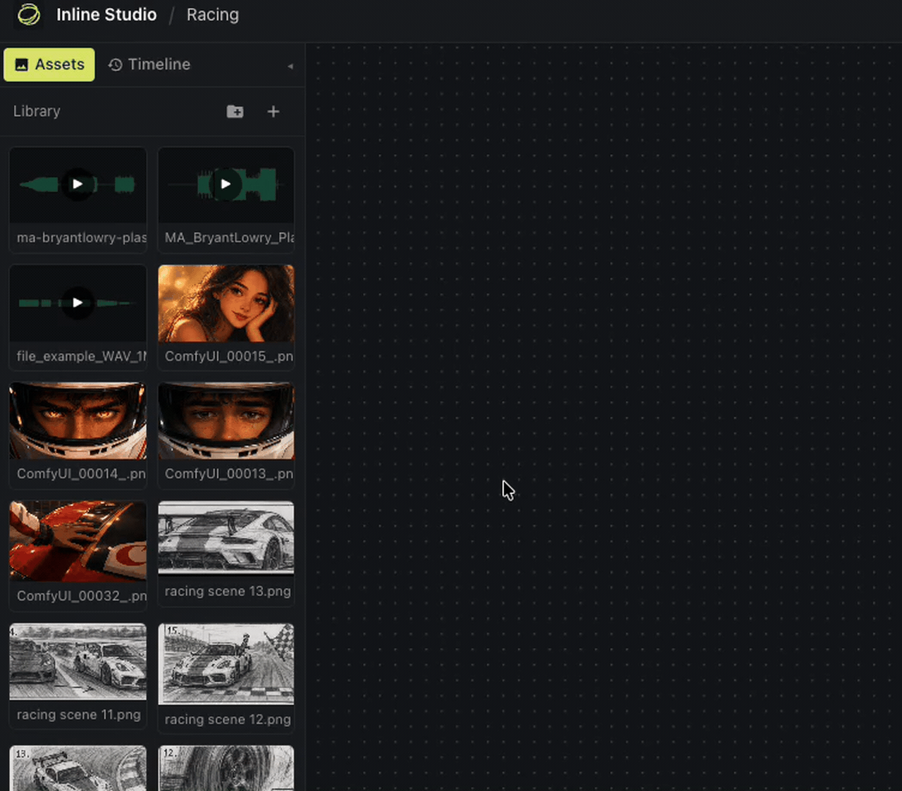 Dragging an asset onto the Inline Studio canvas to create a new frame.